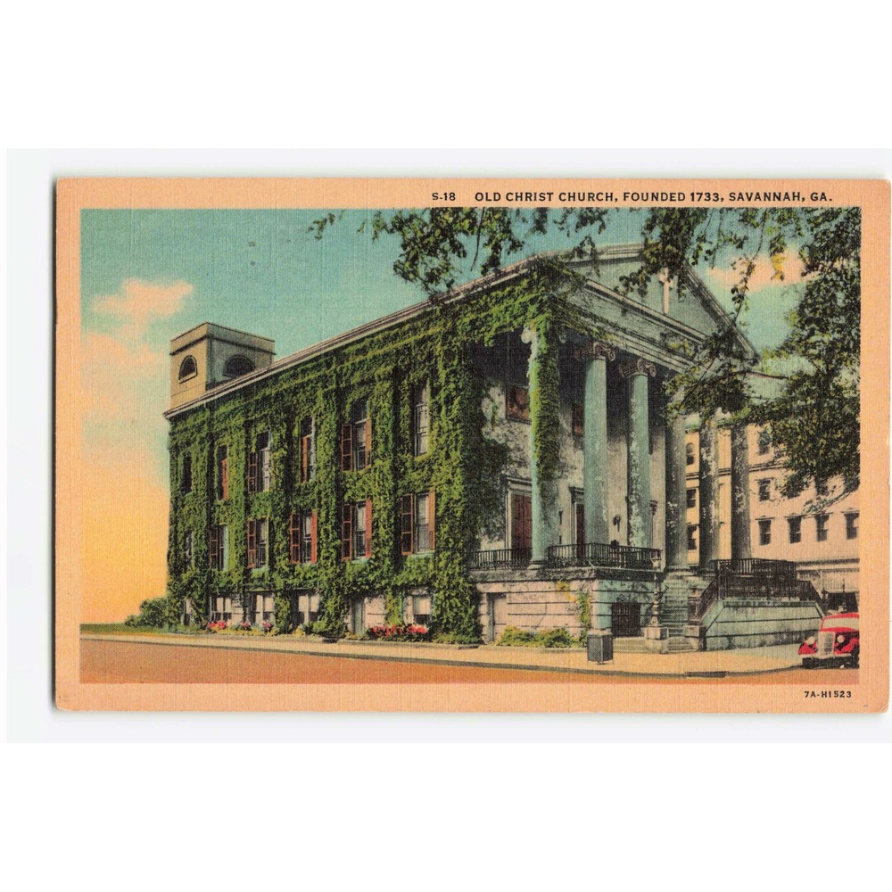 Old Christ Church Founded 1733 Savannah Georgia GA Linen Postcard Curt Teich - Picture 1 of 2